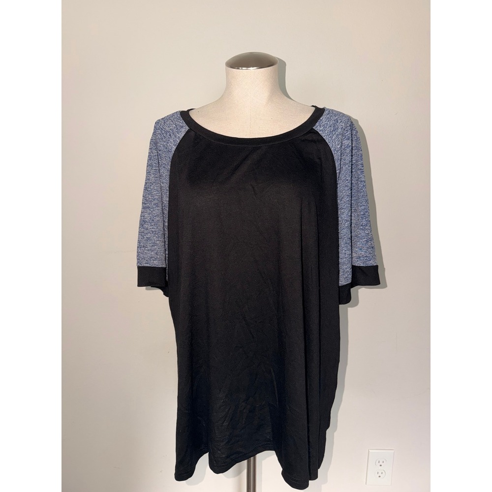 BloomChic Womens Raglan Tee Black Blue Colorblock Short Sleeve TShirt Size 18-20